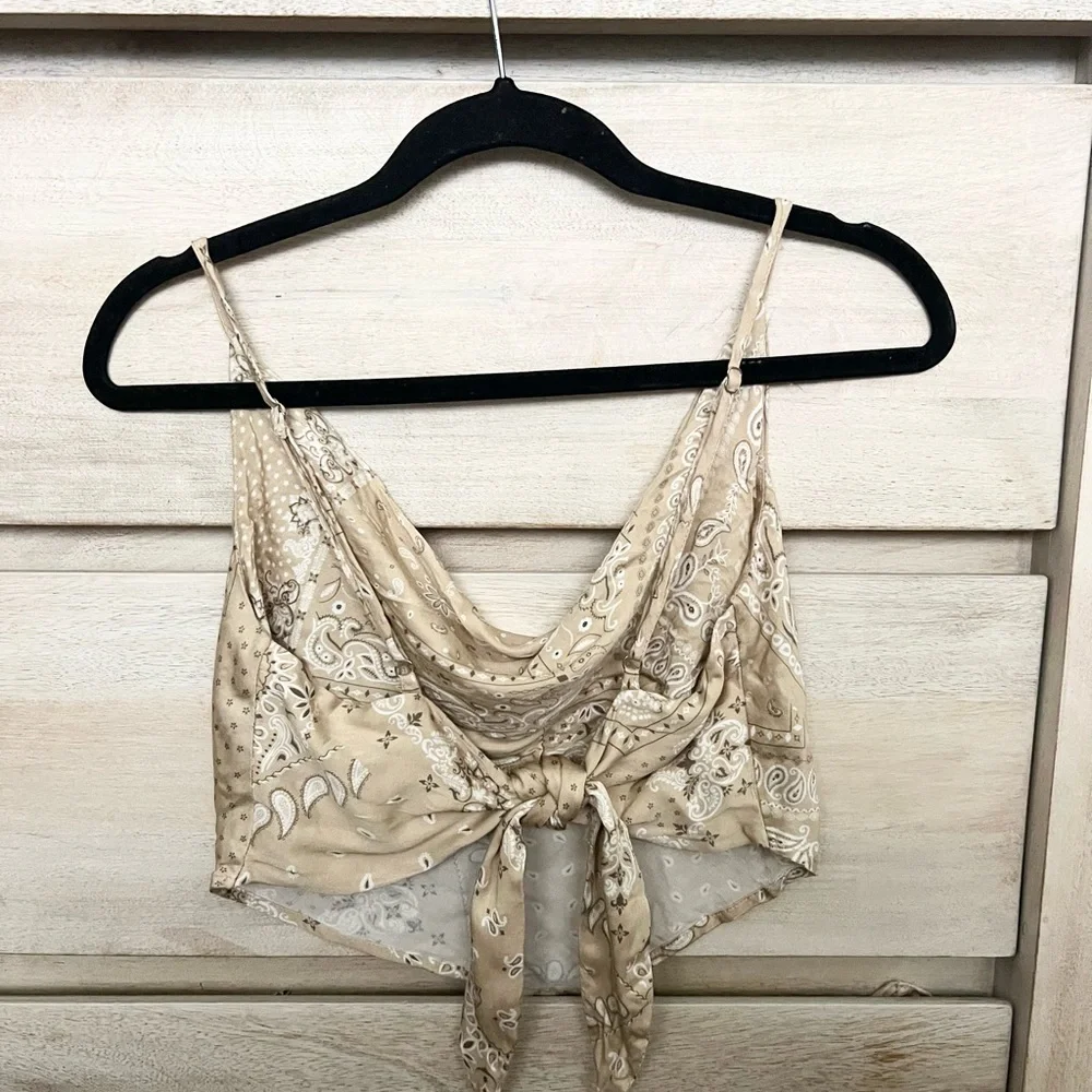 Style Rack Tan Bandana Print Cowl Neck Top